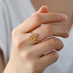 Sailor's Knot 304 Stainless Steel Hollow Adjustable Ring for Women&nbsp;RJEW-E073-04G