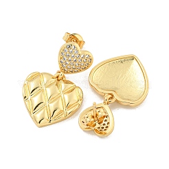 Heart Brass Pave Clear Cubic Zirconia Dangle Stud Earrings&nbsp;EJEW-M258-31G