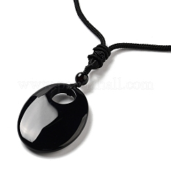 Natural Obsidian Pendant Necklace with Nylon Cord for Women&nbsp;NJEW-L464-B10