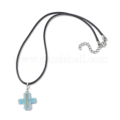 Glass Seed Cross Pendant Necklaces&nbsp;NJEW-MZ00025-02
