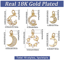 10Pcs 10 Styles Moon Theme Brass Micro Pave Clear Cubic Zirconia Pendants&nbsp;KK-SC0007-44