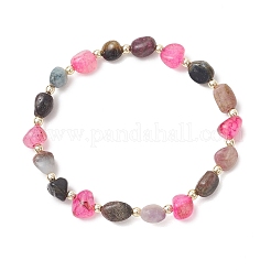 Nuggets Natural Multicolor Tourmaline & Agate & Non-magnetic Synthetic Hematite Beads Stetch Bracelets for Women&nbsp;BJEW-JB13771