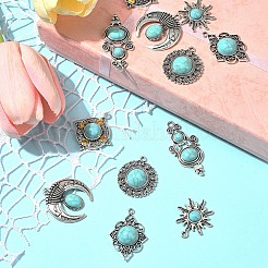 12Pcs 6 Styles Tibetan Style Alloy Pave Imitation Turquoise Pendants&nbsp;FIND-FS0002-81