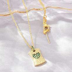 Brass Micro Pave Cubic Zirconia Rectangle with Heart Pendant Adjustable Slider Necklaces&nbsp;KK-CBA4547-08G-02