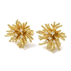 Flower Brass Micro Pave Clear Cubic Zirconia Stud Earrings&nbsp;EJEW-H171-01A-G
