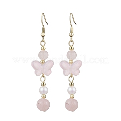 Natural Rose Quartz Butterfly Dangle Earrings&nbsp;EJEW-JE06317-01