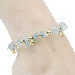 2Pcs 2 Styles Ocean Synthetic White Howlite & Natural Aquamarine Chip Beads 304 Stainless Steel Chain Anklets for Women&nbsp;AJEW-AN00796