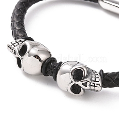 304 Stainless Steel Skull Beaded Bracelet with Magnetic Clasps&nbsp;BJEW-P275-26P