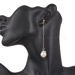Glass Imitation Pearl Round Tassel Stud Earrings&nbsp;EJEW-JE06453-03