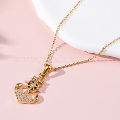 304 Stainless Steel Crystal Rhinestone Anchor Pendant Necklaces&nbsp;NJEW-Z057-01B-G