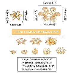 48Pcs 8 Styles Brass Bead Caps&nbsp;KK-PH0003-21G