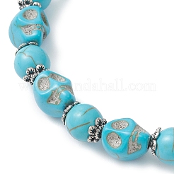 Halloween Dyed Synthetic Turquoise Skull & Round Beaded Stretch Bracelets for Men Women&nbsp;BJEW-JB12255-02