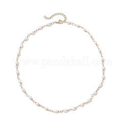 Natural Pearl Rice Beads & Copper Wire Link Chain Necklaces&nbsp;NJEW-JN05493