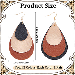 2 Pairs 2 Colors Bohemian PU Leather Teardrop Dangle Earrings&nbsp;EJEW-CL0001-04