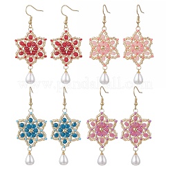 Dyed Natural Malaysia Jade & Glass Seed Beaded Flower with Teardrop Dangle Earrings&nbsp;EJEW-MZ00710