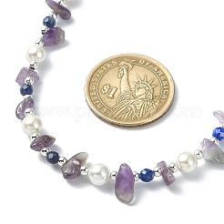 Natural Amethyst & Lapis Lazuli Chips & Shell Pearl Beaded Necklace for Women&nbsp;NJEW-TA00127