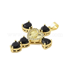 Rack Plating Brass Micro Pave Cubic Zirconia Heart Shape Virgin Mary Cross Pendant&nbsp;KK-S380-44E-G