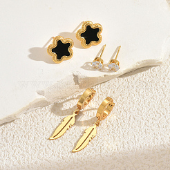 3 Pairs Stainless Steel Flower & Feather Earring Sets&nbsp;VA9717