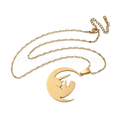 201 Stainless Steel Moon with Woman Pendant Necklaces for Ramadan & Eid Mubarak&nbsp;NJEW-D318-02G