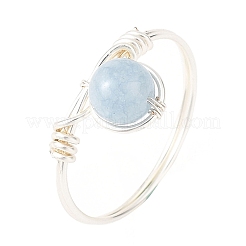 Natural Gemstone Round Braided Bead Finger Rings for Women&nbsp;RJEW-JR00953-02