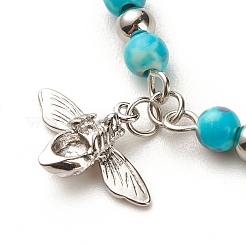 304 Stainless Steel Bees Charm Anklet with Round Natural White Jade Beads for Women&nbsp;AJEW-AN00498-02