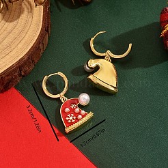 Snowflake with Christmas Hat Brass Enamel Hoop Earrings&nbsp;PB9620