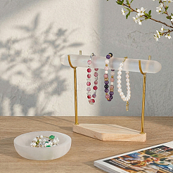 1 Set Iron Display Stands with Rhombus Wooden Base for Natural Selenite Bar&nbsp;ODIS-MA0001-04A