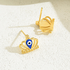 304 Stainless Steel Crown with Evil Eye Stud Earrings&nbsp;JM4332