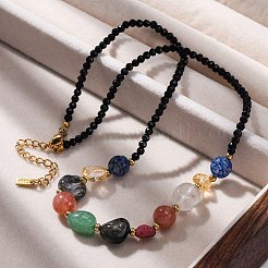 304 Stainless Steel Natural Gemstone Beaded Necklaces&nbsp;NJEW-U026-14G