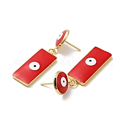 Rectangle with Evil Eye Enamel Dangle Stud Earrings&nbsp;EJEW-F288-13-G