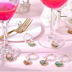 6Pcs Flower Alloy Enamel Glass Wine Glass Charms&nbsp;AJEW-SC00078