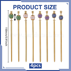 4Pcs 4 Styles Cherry Quartz Glass & Natural Blue Spot Jasper & Natural Green Aventurine & Natural Amethyst & Brass Hair Sticks&nbsp;OHAR-ME00003