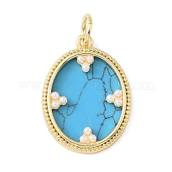 Brass & Synthetic Turquoise/Natural White Shell/Resin & ABS Plastic Pearl Pendants&nbsp;PL-CBA6938-10G
