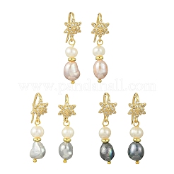 3 Pairs 3 Colors Natural Cultured Freshwater Pearl & Brass Cubic Zirconia Dangle Earrings&nbsp;EJEW-JE07265