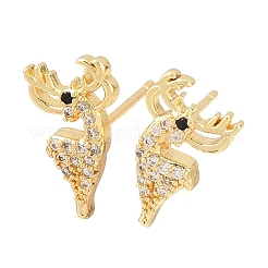 Brass Micro Pave Clear Cubic Zirconia Deer Stud Earrings&nbsp;EJEW-F400-27B-G