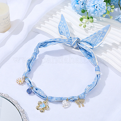 Flower Alloy Enamel & Resin & Glass & Plastic Pearl & Rhinestone Tassel Scarf Choker Necklaces&nbsp;NJEW-SP0001-16C