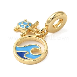 Rack Plating Brass Deep Sky Blue Enamel European Dangle Charms&nbsp;X-KK-P279-35G