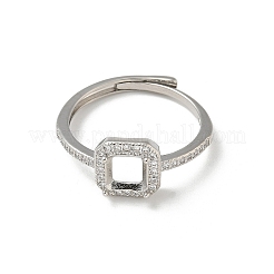 Square Brass Micro Pave Clear Cubic Zirconia Adjustable Ring Components&nbsp;KK-NH0001-21P