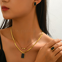 Stainless Steel Plastic Rectangle Earrings & Double-layer Necklaces & Rings Sets for Women&nbsp;UQ8925