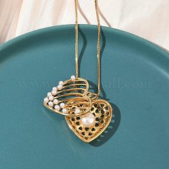 304 Stainless Steel with Acrylic Imitation Pearl Heart Pendant Necklaces for Women&nbsp;NJEW-B151-01G