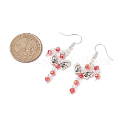 Christmas Bowknot Candy Cane Electroplated Glass Bead & Alloy Dangle Earrings&nbsp;EJEW-TA00502