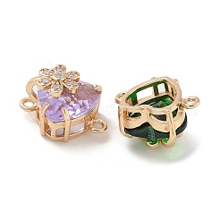 Brass Pave Faceted Glass Heart Connector Charms&nbsp;KK-G517-12G