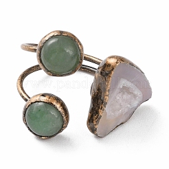 Nuggets Natural Druzy Agate & Green Aventurine Open Cuff Rings&nbsp;RJEW-A041-02R