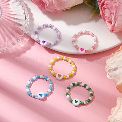 Glass Seed Beads Stretch Ring&nbsp;RJEW-JR00706