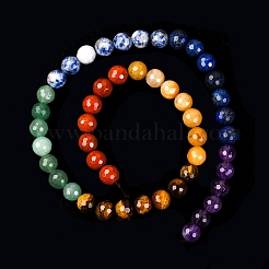 Chakra Theme Natural Red Rainbow Jasper & Yellow Aventurine & Tiger Eye & Green Aventurine & Blue Spot Stone & Lapis Lazuli & Amethyst Beads Strands&nbsp;G-F668-14-8mm