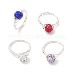 Handmade Polymer Clay Rhinestone Finger Rings for Women&nbsp;RJEW-JR00920-01