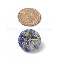 Natural Gemstone Flat Round with Norse Paganism Pattern Brooch Pin&nbsp;JEWB-BR00087