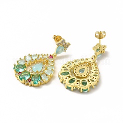Colorful Cubic Zirconia & Rhinestone Teardrop Dangle Stud Earrings&nbsp;EJEW-H093-18G