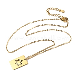 304 Stainless Steel Rectangle with Laser Cut Star of David Pendant Necklaces for Women&nbsp;NJEW-Z091-14G