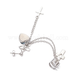 Alloy & Brass & Resin Heart with Fish Scale Shape & Bowknot Stud Earrings&nbsp;EJEW-JE06230